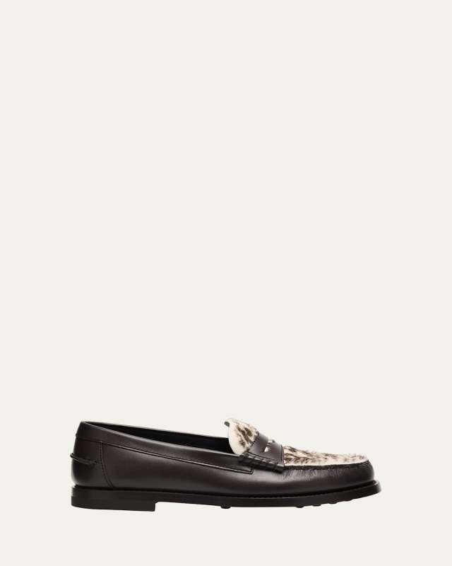 Leather and Pony Hair Penny Loafers